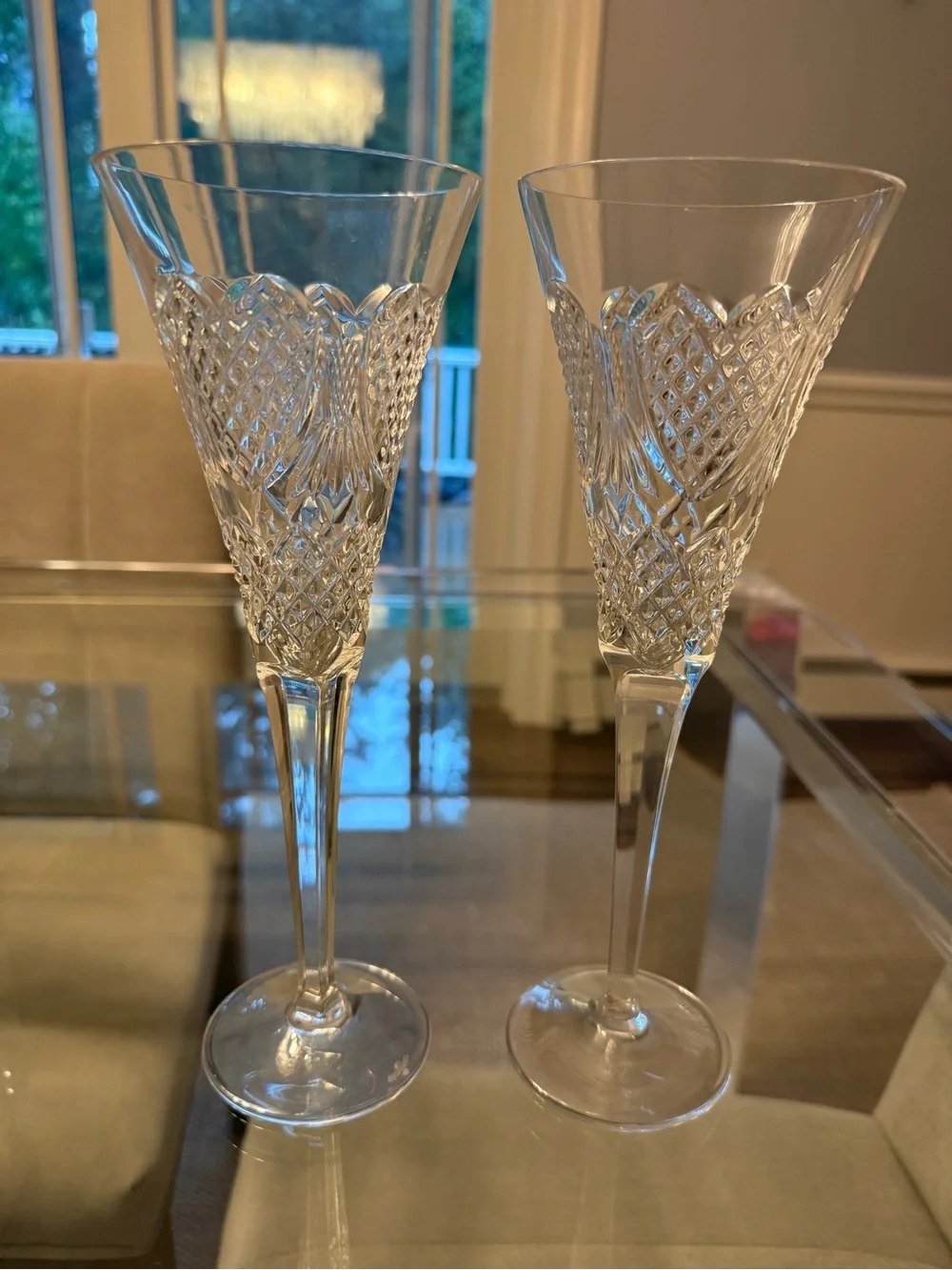 Pair of Waterford Celebration Crystal Cut Champagne Flutes